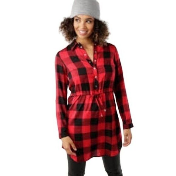 Soho New York & Co.Womens Top Red S Plaid Shirt Waist Tie Shirt New - Picture 1 of 9